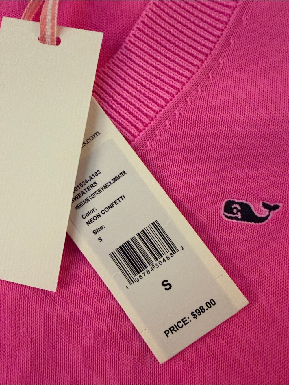 NWT Vineyard Vines HERITAGE COTTON Hot Pink V-Neck Sweater~S - Picture 13 of 13